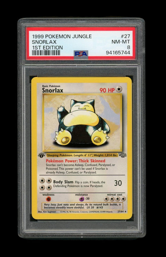 1999 Pokémon Jungle Snorlax 1st Edition PSA 8