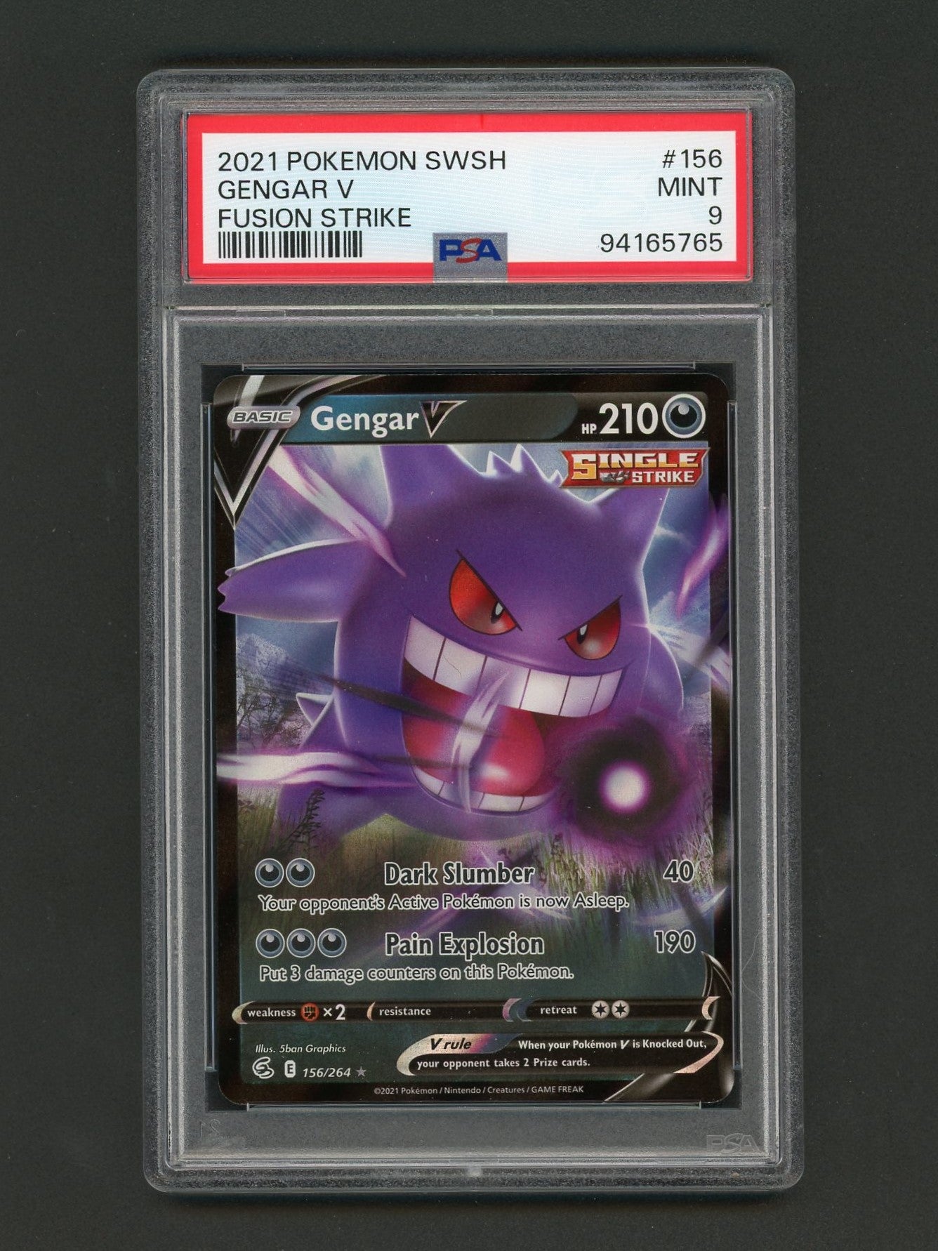 2021 Pokémon SWSH Fusion Strike Gengar V PSA 9